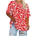 thumbnail image 2 of Xdegoge T Shirt for Women Round Neck Short Sleeve Casual Artistic Everyday Wear Oversized Fit Large Watercolor Botanical Floral Graphic Print Soft Stretchy Summer Spring Tops, 2 of 6
