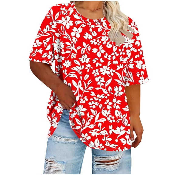 cocolona Womens Oversized T-Shirts Summer Plus Size Crew Neck Short Sleeve Tops Fashion Casual Cute Print Tees Tunic Blouses