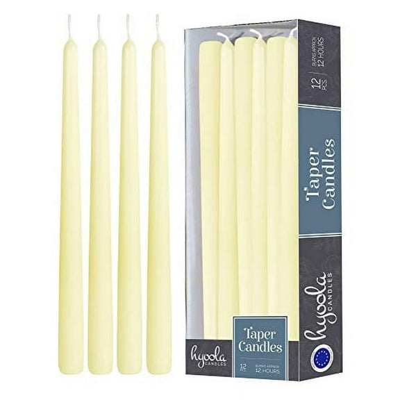Hyoola 14" Ivory Dripless European Made Taper Candles, Unscented Paraffin Wax with Cotton Wicks, 12-Pack
