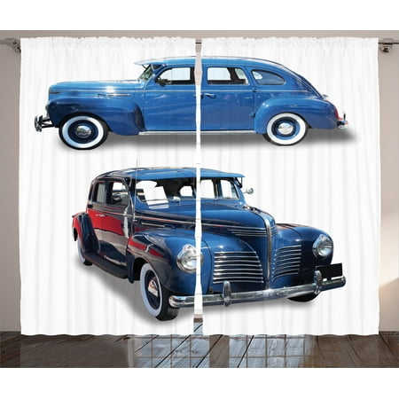 Old Car Decorations Curtains 2 Panels Set, Picture Of Old Antique Cars Historic Automobile Nostalgic Vintage Style Decor, Living Room Bedroom Accessories, Gift Ideas, By Ambesonne