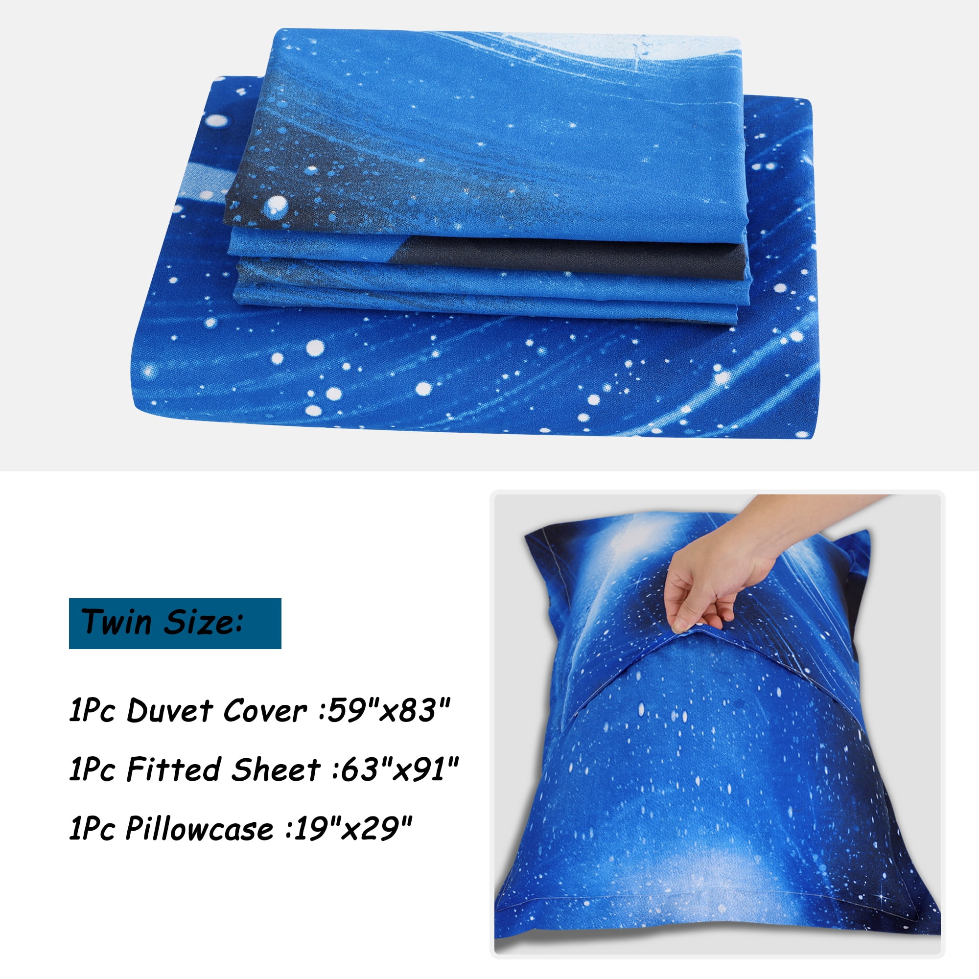 3 Pieces Galaxy Duvet Cover Bedding Set 3D Printed Quilt Cover Navy Blue Twin