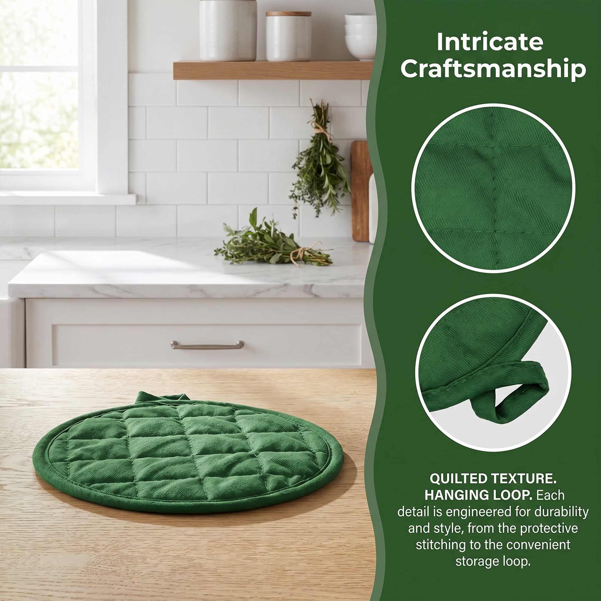 Unique Bargains 2 Pcs Pot Holders Heat Resistant Trivets Non Slip Hot Pads for Kitchen Dark green 7.1"x7.1"