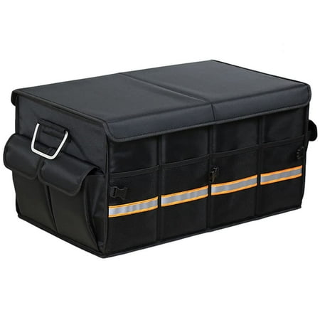 Car Trunk Organizer - Collapsible Trunk Organizer with Foldable Cover Aluminium Alloy Handle Reflective Strip for Auto, SUV, Truck, Minivan