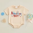 thumbnail image 2 of UngA 4th of July Baby Boy Outfits Bubble Romper USA Embroidery Short-Sleeve Crewneck One-Piece Holiday Outfit (Beige,12-18 Months), 2 of 4