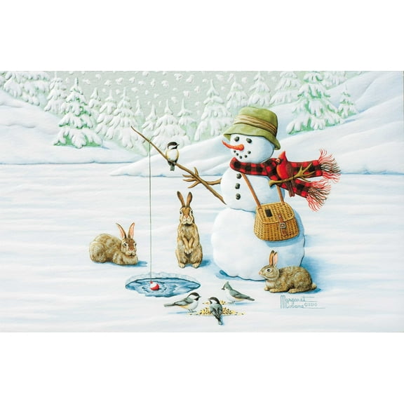 Pumpernickel Press Embossed Christmas Greeting Cards Boxed Set – Ice Fishing, 16 Count