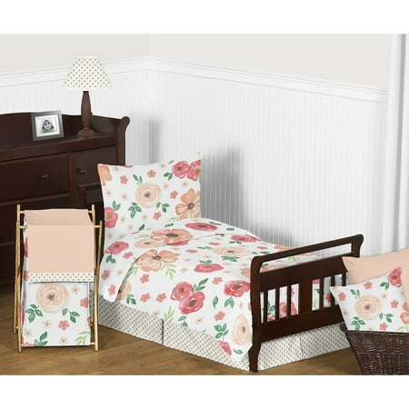 UPC: 0846480061625 | Watercolor Floral Peach Toddler Bed Comforter Bedding Set by Sweet Jojo Designs