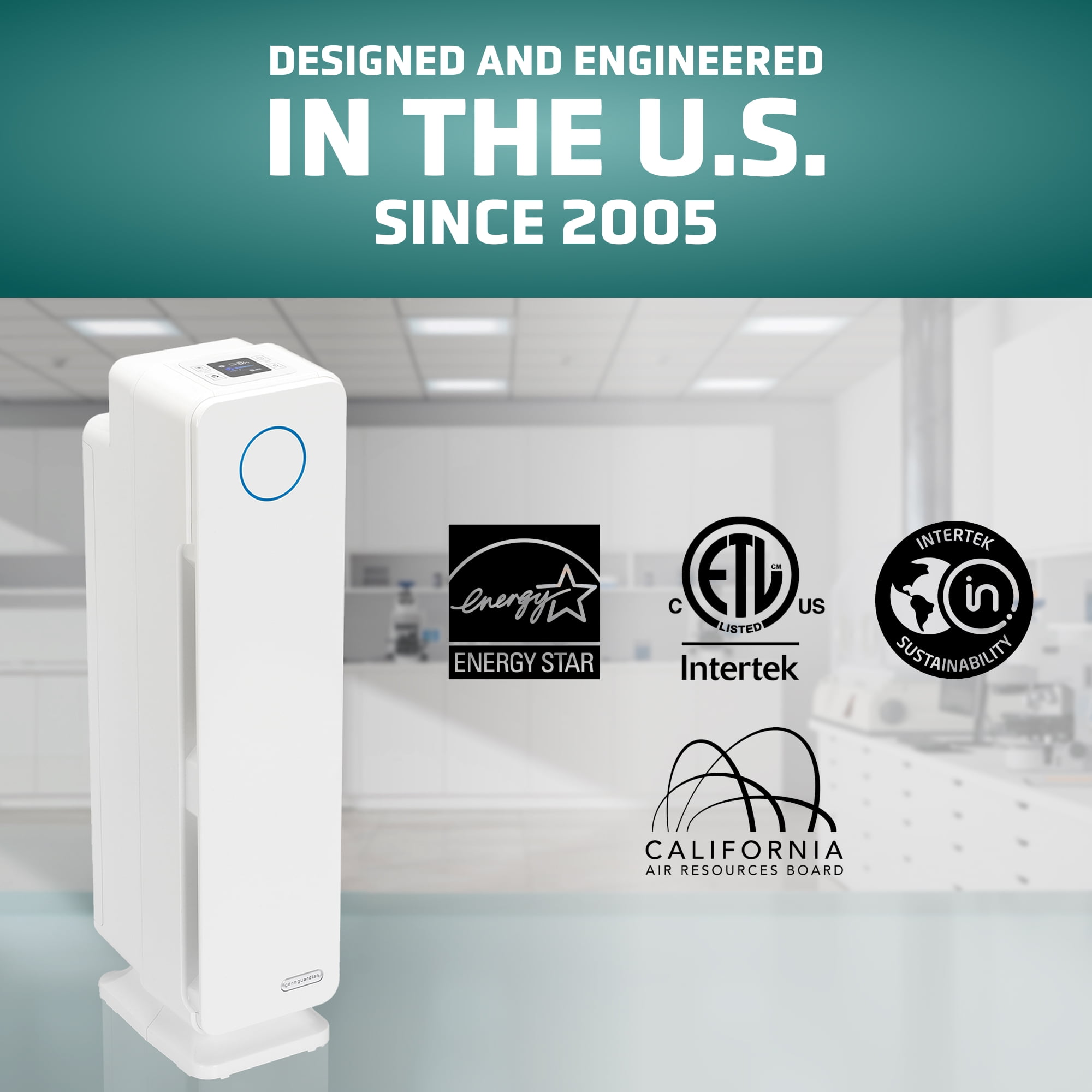 GermGuardian 870 Sq. ft HEPA Pure Filter Tower Air Purifier with UV-C, AC5350W, White