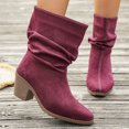 thumbnail image 5 of Willtoo Women's Faux Suede Ankle Boots, Slouchy Ruched Chunky Heel Booties, Round Toe Comfortable Pull-On Casual Shoes, 5 of 6