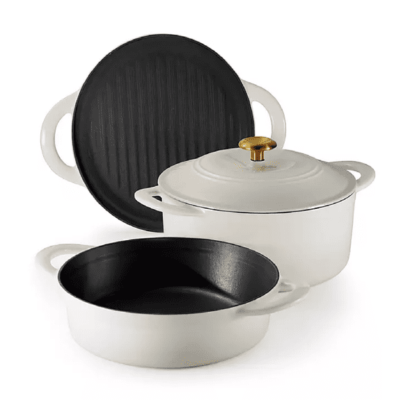 Open Box Tramontina 80131/520DS 4-Piece Stackable Enamel Cast Iron Cookware Set