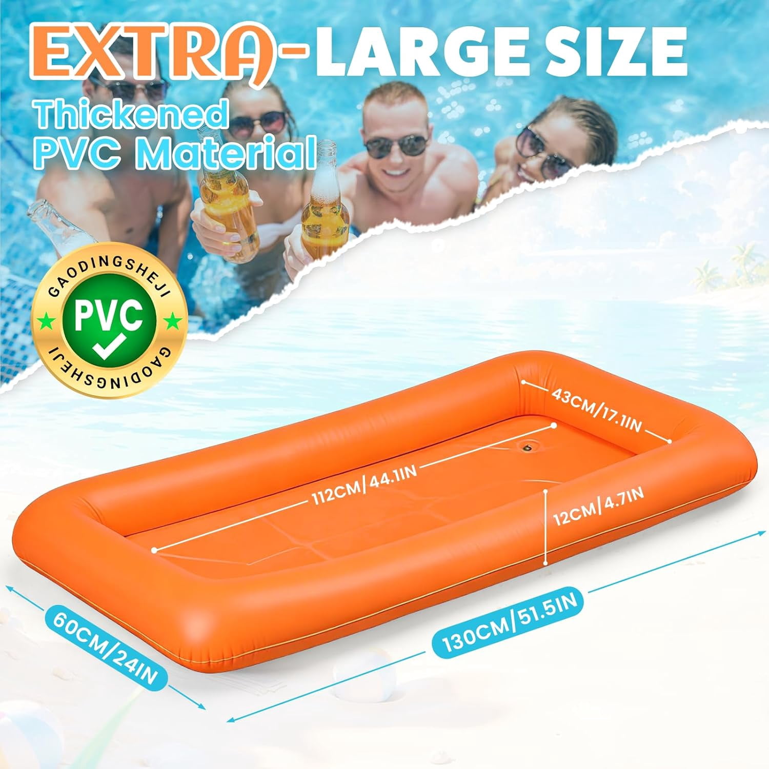 Large Inflatable Ice Serving Bar for Food, Drinks, Salad, Floating Buffet Cooler Tray with Drain Plug for Pool Party, BBQ, Picnic, Camping, Beach, and Outdoor Supplies
