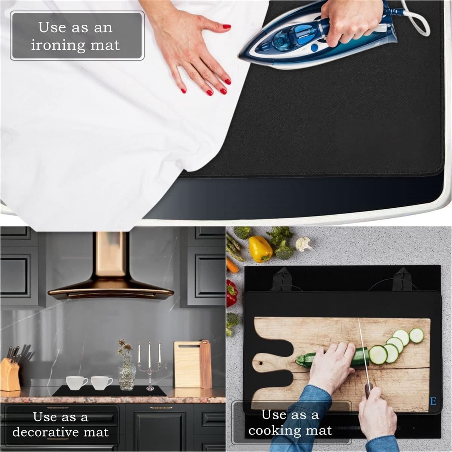 Topboutique Stove Top Cover,Fireproof Electric Stove Mat,Ceramic Glass Cooktop Protector Mat,Heat-Resistant Cooktop Cover Mat,Waterproof,Anti-Slip,Rubber Thick Induction Cooktop Protector,24''x21''