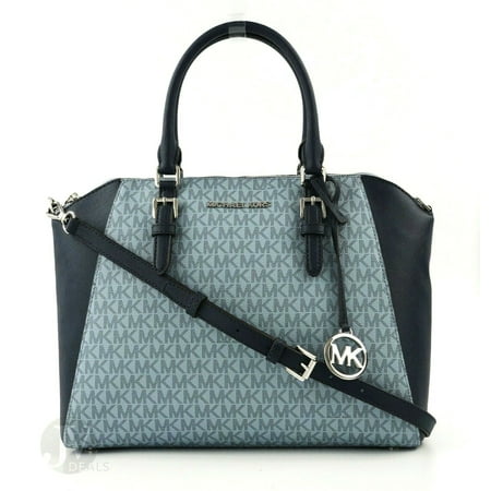 Leather Top Zip Shoulder Bag - BRAND NEW WOMEN'S MICHAEL KORS CIARA LEATHER LARGE TOP ZIP SATCHEL HANDBAG (Pale Blue/Navy)
