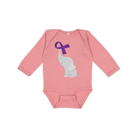

Inktastic Purple Awareness Ribbon Elephant Gift Baby Boy or Baby Girl Long Sleeve Bodysuit