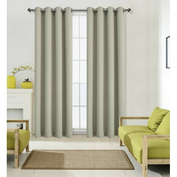 2 Pack: Solid Colored 100% Energy Saving Hotel Max Blackout Thermal Curtain Panels - Linen/Taupe, 95 in. Long