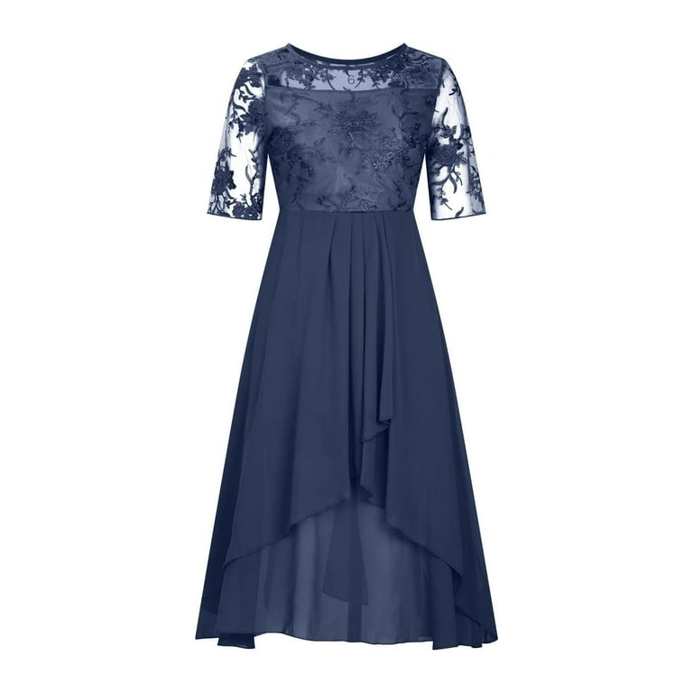 chinese dress ladies Marlene Navy Blue Floral Lace Midi Dress, S / Blue main image 0