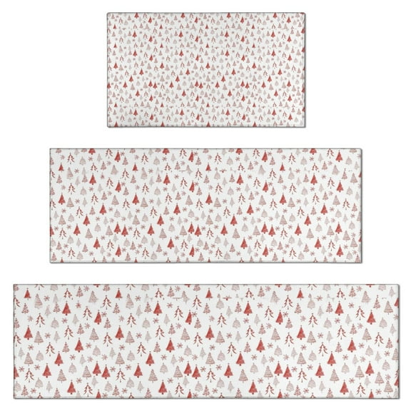 Red Christmas Tree Pattern Kitchen Rugs Sets Of 3,Kitchen Runner Rugs Non Skid Washable,Decorative Kitchen Floor Mats for Kitchen,Sink,Laundry,17"x30" 17"x47" 17"x59"