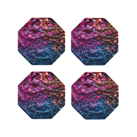 

KLL Drink Coasters Set Octagon of 4 PU Leather Absorbent Coasters Set Decorative Coffee Cup Coasters Housewarming Gift for Home Decor-Heart Confetti on Glitter
