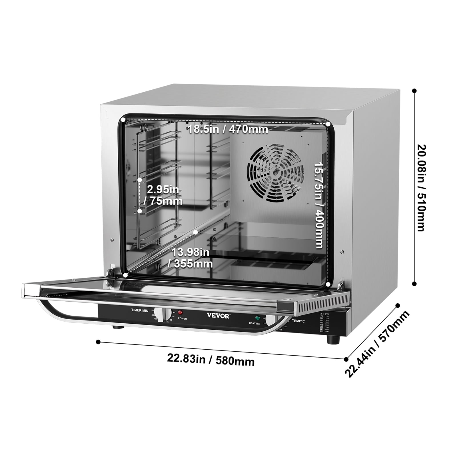 VEVOR Commercial Countertop Oven, 66L 4-Tier Toaster Oven, 2800W Electric Baking Oven with Tempered Glass Door, Wire Racks Clip Tray Gloves, Stainless Steel Commercial Oven for Restaurant Bakery