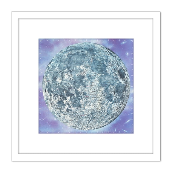 Map Hammond 1966 Moon Chart Space Lunar Diagram 8X8 Inch Square Wooden Framed Wall Art Print Picture with Mount