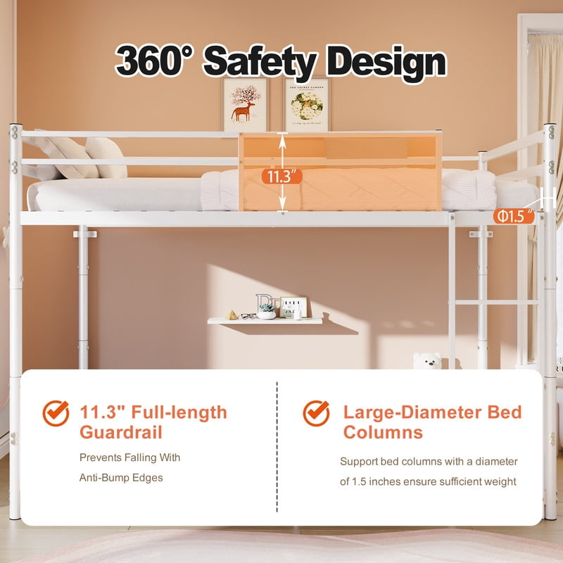 Twin-Over-Twin Metal Bunk Bed Convertible to 2 Separated Platform Beds, Noise-Free Kids Bed Frame with Rubber Anti-Slip Ladder