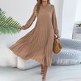 thumbnail image 6 of Gamivast Modest Dresses for Women Long Sleeve Round Neck Solid Pleated Dress High Waist Midi Dress With Belt A-Line Flowy Dress Church Work Office, 6 of 8