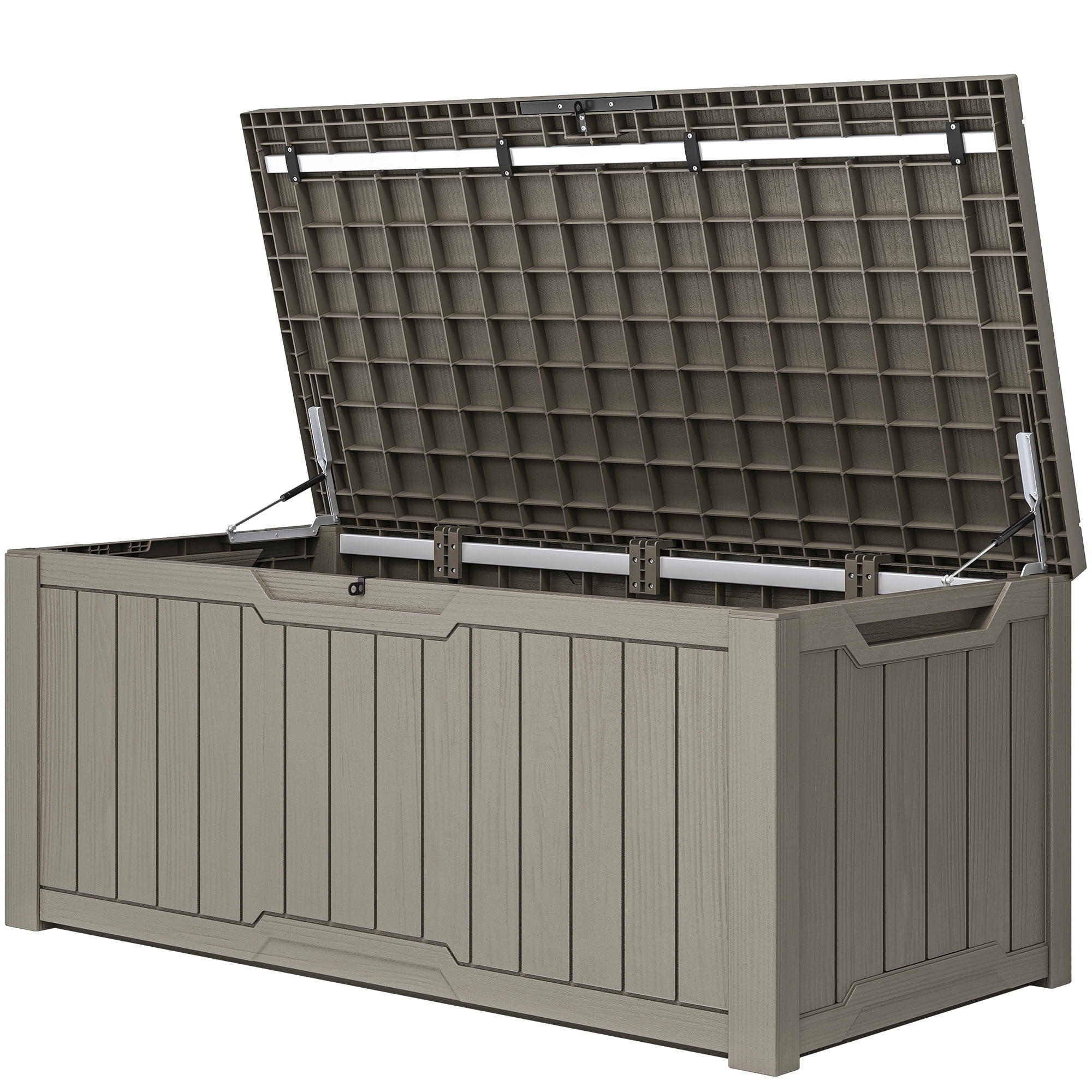 Uforic 120 Gallon Large Resin Deck Box, Lockable Outdoor Storage Boxes ,Waterproof, Light Brown