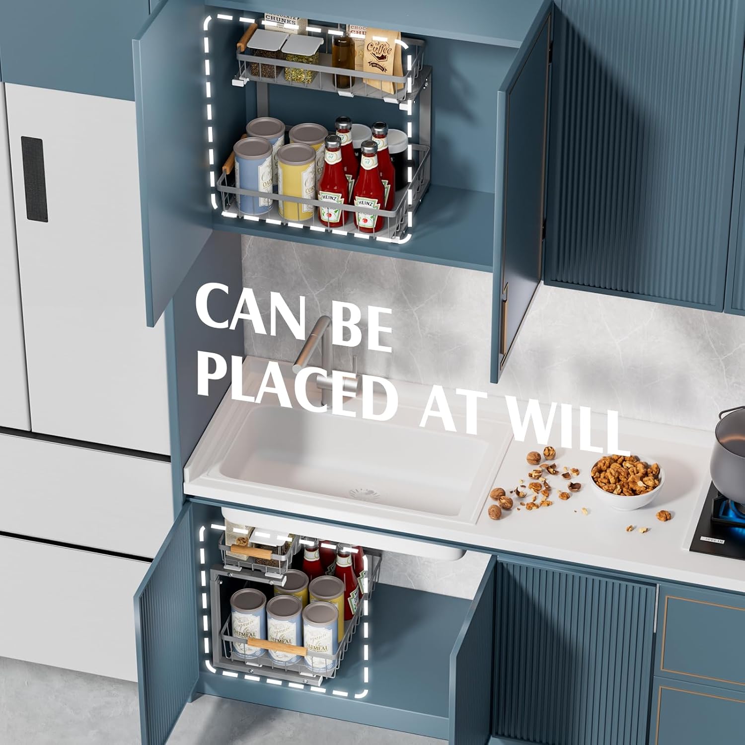 Under Sink Organizers and Storage, 2 Pack Under Kitchen Bathroom Cabinet Organizer, 2 tier pull out cabinet organizer, Adjustable Height Kitchen Cabinet Organizers and Storage, Gray