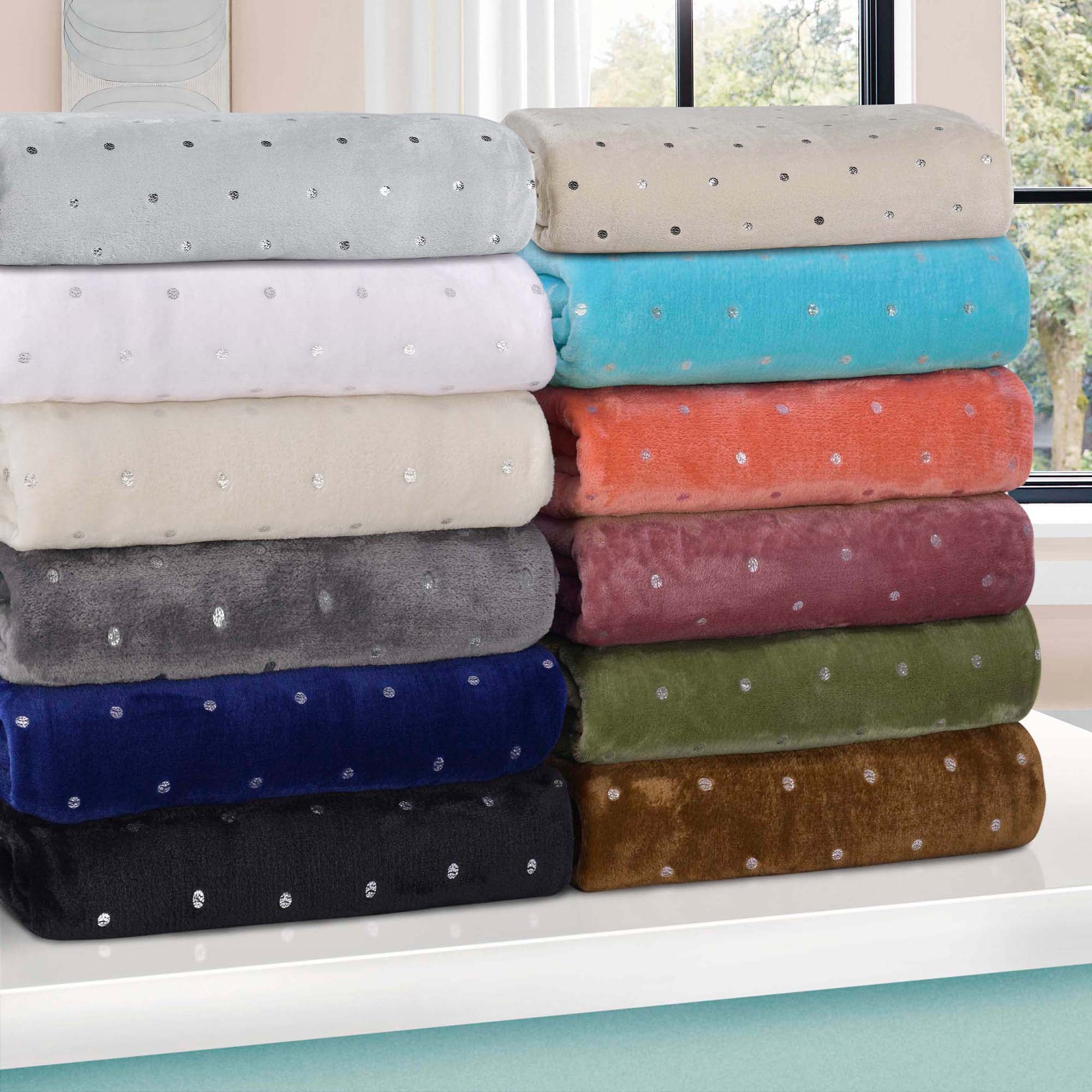 Superior Fleece Plush Fluffy Soft Blanket, Polka Dot Linen, Throw XL