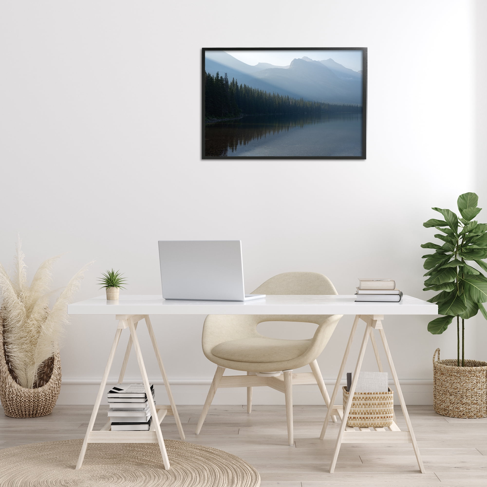 Stupell Industries Foggy Lakeside Trees Landscape Photography Black Framed Art Print Wall Art, 30 x 20