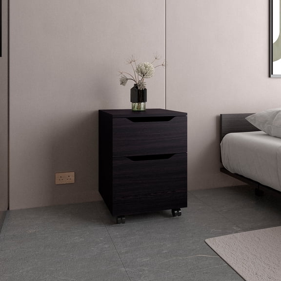TUHOME Ethan Nightstand with 2 Drawers and Open Shelf, 22.6" Black Bedside Table for Bedroom