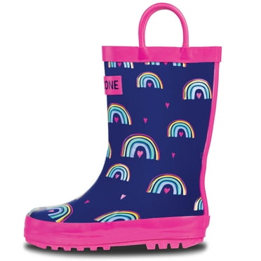 Lone Cone Rain Boot with Easy-on Handle for Toddlers and Kids, Heart and Rainbows, Medium, Toddler 6