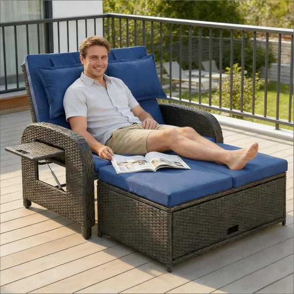 Miekor Furniture Wicker Outdoor Daybed,Rattan Daybed,Backrest Loveseat No.9903
