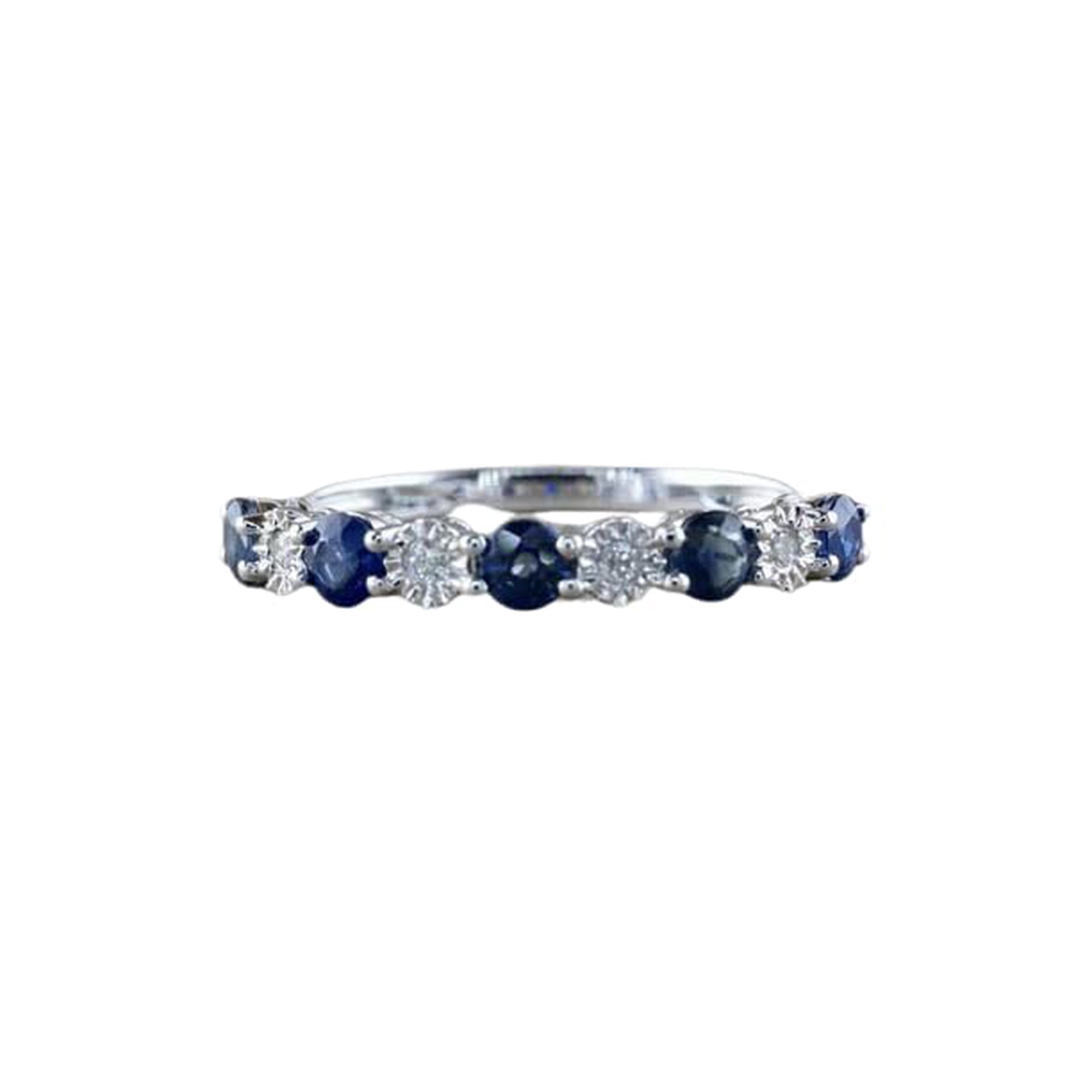 HeartsAndYou 1.5ct Natural Alternate Sapphire Diamond Half Eternity Band 14k SOLID White Gold