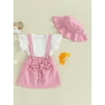 thumbnail image 3 of Bslissey Toddler Baby Girls 3Pcs Summer Outfits Lace Flying Sleeve Crew Neck Ribbed Tops + Bow Decorat Suspender Skirt + Hat 6M-4T Kids Casual Cute Skirt Sets, 3 of 9