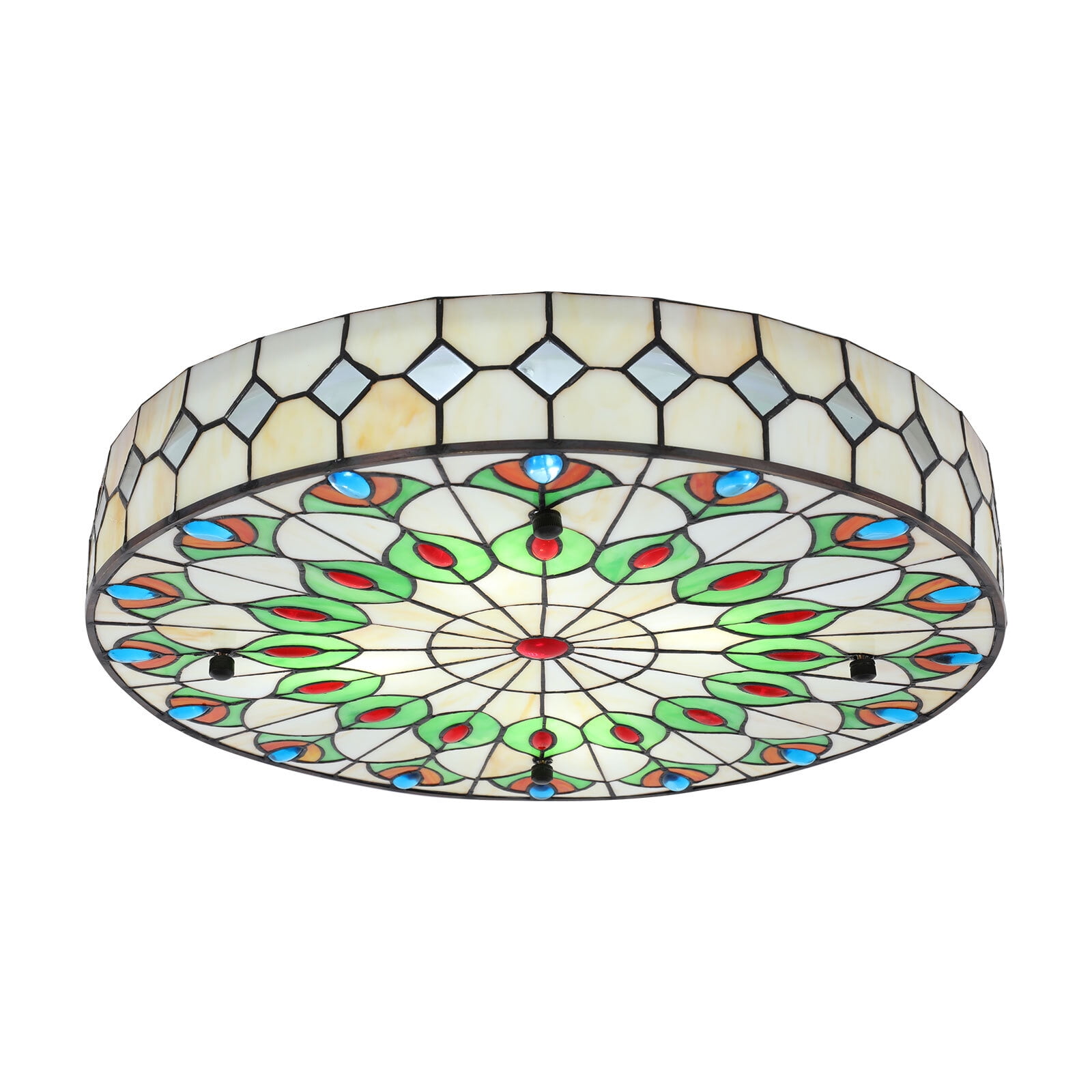 110V Flush Mount Ceiling Light, Stained Glass Ceiling Lamp Illumination Area of Up to 215.28ft² 19.68*8.5in for Aisles, Dining Rooms, Kitchens, Living Rooms
