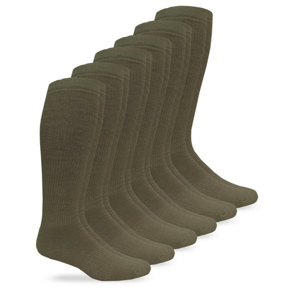 Jefferies Military Mens Socks, Merino Wool Combat Boot Cushion Over the Calf Socks, 6 Pair