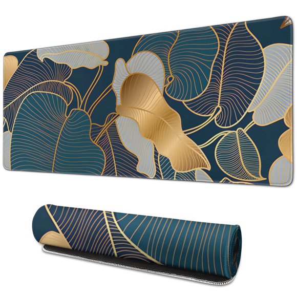Deluxe Tropical Oasis with XL Extended Large Gaming Mouse Pad - Teal Tropical Leaves, Waterproof, Stitched Edge, Non-Slip Mat for Perfect Gaming & Office Work - 31.5 x 11.8 Inch