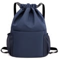 thumbnail image 1 of Mochila con cordón, bolsa deportiva para gimnasio, bolsa de viaje para yoga, para mujeres y hombres, bolsa de gimnasio impermeable, mochila de día, azul marino, 1 of 7