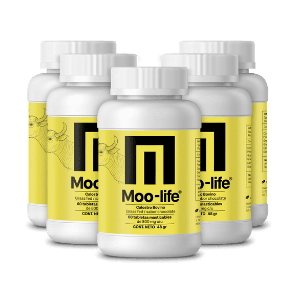 MOO-LIFE CALOSTRO BOVINO SABOR CHOCOLATE 800MG POR TABLETA MASTICABLE 5 FRASCOS