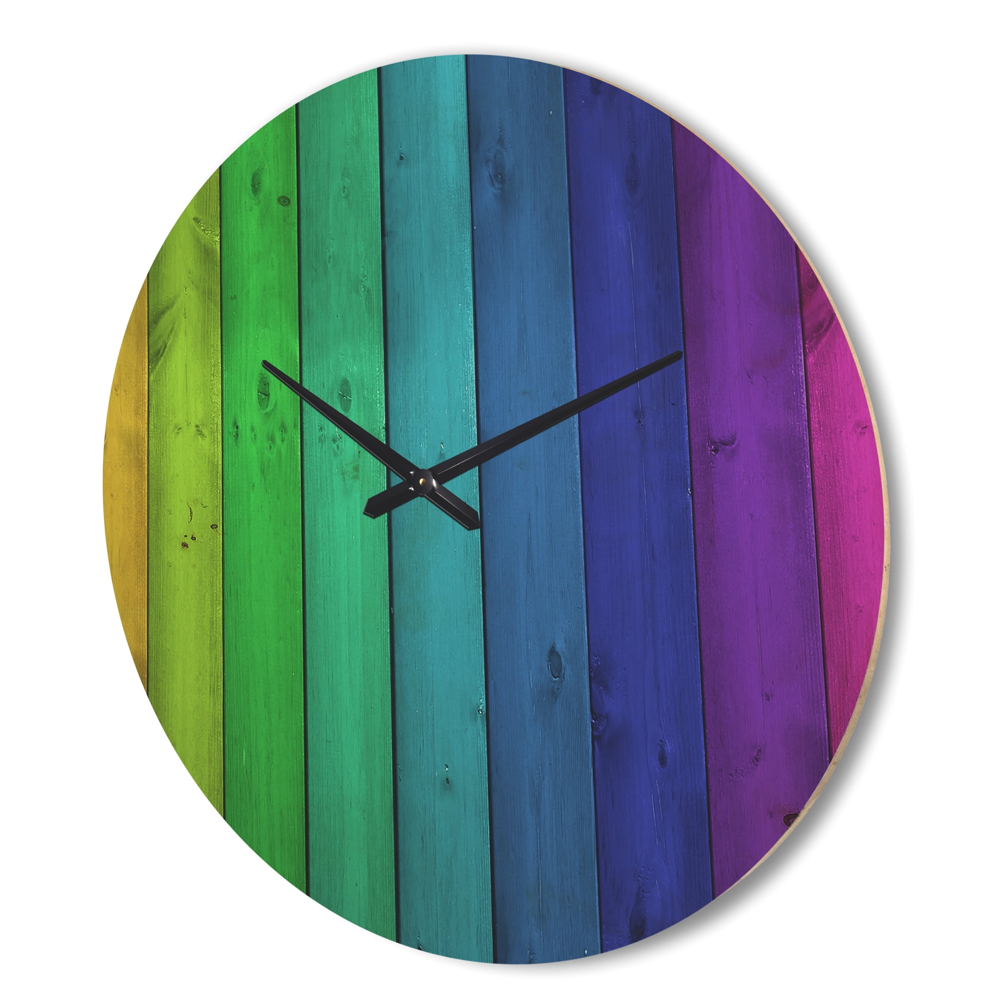 Designart 'Rainbow Colors On Wooden Planks' Modern Wood Wall Clock