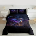 thumbnail image 2 of jejeloiu Magic Animal Dragon Bedding Comforter Set,Ancient Fantasy Theme Twin Comforter Sets,Purple Black Bedding Set For Boy,Microfiber Bedroom Decor Reversible,2 Pieces, 2 of 8