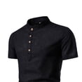 thumbnail image 4 of WIZUTIZ Men's Casual Cotton Linen Shirt Short Sleeve Button-Up Band Collar Dress Shirts Summer Hippie Beach T-Shirts, 4 of 5