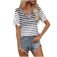 thumbnail image 1 of Blusas de Verano Ligeras para Mujeres Cuello en V de Manga Corta a Rayas con Encaje Costura, Top de Moda Casual para el Uso Diario, 1 of 9