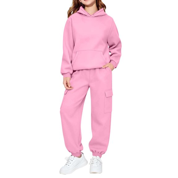 Sakuulaan Girls 2‑Piece Outfit Set, Pull‑On Hoodie Sweatshirt and Jogger Pants, Casual Tracksuit for Kids 2‑14 Years