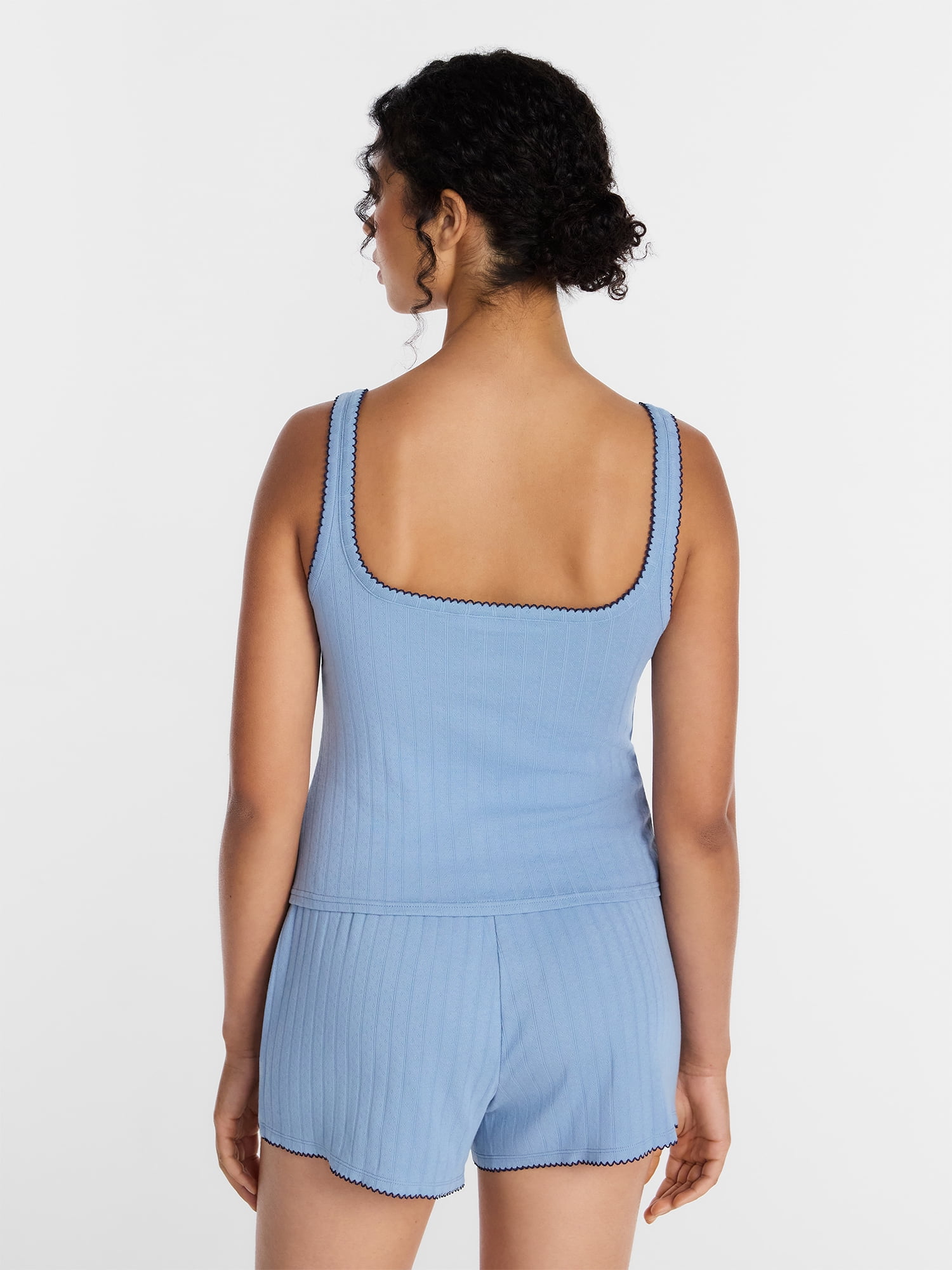 Joyspun Women's Pointelle Tank Top and Shorts Pajama Set, 2-Piece, Sizes XS-3X