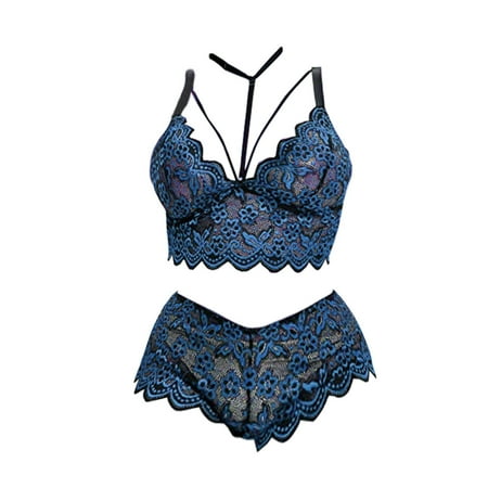 Puawkoer Plus Size Sexy Lingerie Push Up Bustier Lingerie Set Lace Up V Neck High Waist Lingerie Set Lace Robe Floral Lace Bra and Lace Thong Underwear Set Panty 2 Piece Set No Underwire