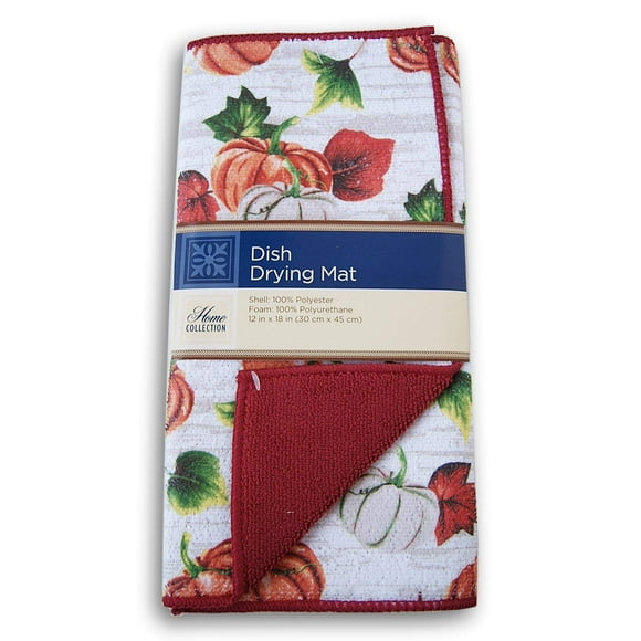 Home Collection Autumn Pumpkin Patterned Dish Drying Mat - 12x18 Inches
