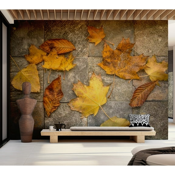 Tiptophomedecor Background & Patterns Wallpaper Wall Mural - Autumn Leaves on Stones