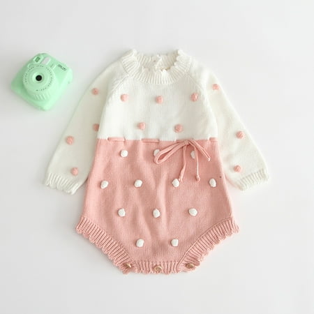 

THE WILD Toddler Baby Girls Warm Ruched Sweater Romper Knit Crochet Bodysuit Clothes