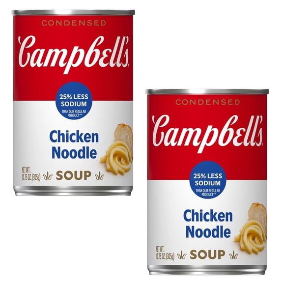 (2 pack) Campbell’s Condensed 25% Less Sodium Chicken Noodle Soup, 10.75 oz Can